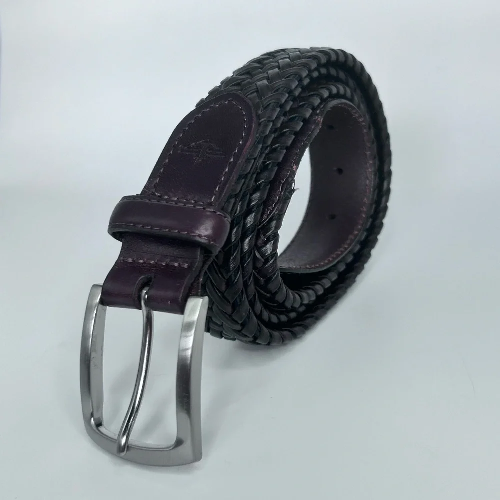 DOCKERS Men’s Braided Genuine Leather Belt Dark Brown Silver‎ Buckle Size 40/100